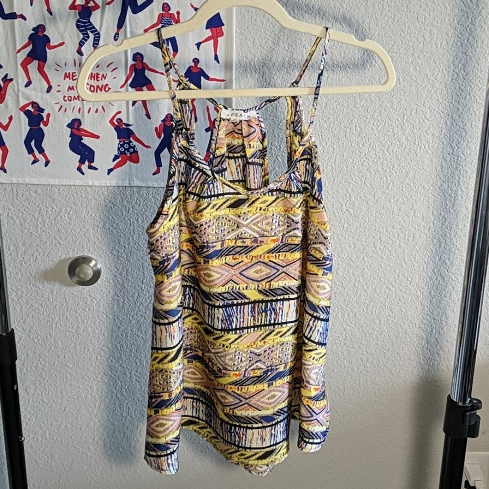 Yellow Patterned Blouse with Cutouts